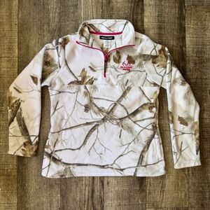 Realtree APS Snow Camo Fleece Quarter Zip Womens Large Pink Hunting